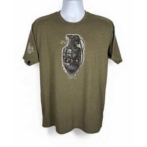 Zero Foxtrot Mens Pull The Pin Skull Grenade Afterlife Shirt XL Olive Green 1662